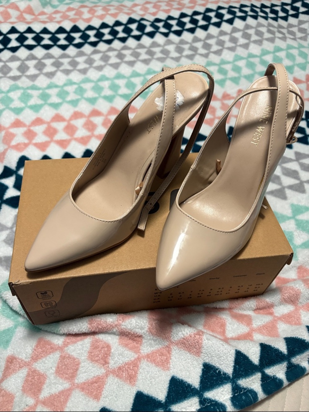 Nine West Nude Patent Pointed-Toe Slingback Heels